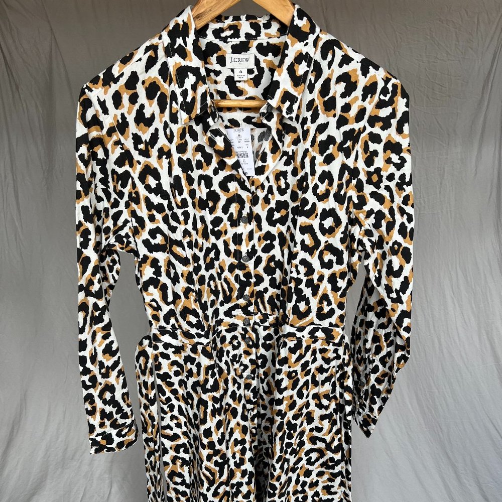NWT — Leopard tie-waist shirtdress in cotton poplin, size 8, J Crew Factory